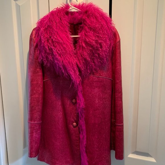 Stylish very nice Purple Natural Tuscany Lamb Shearling Jacket with Lama Collar - Picture 3 of 5